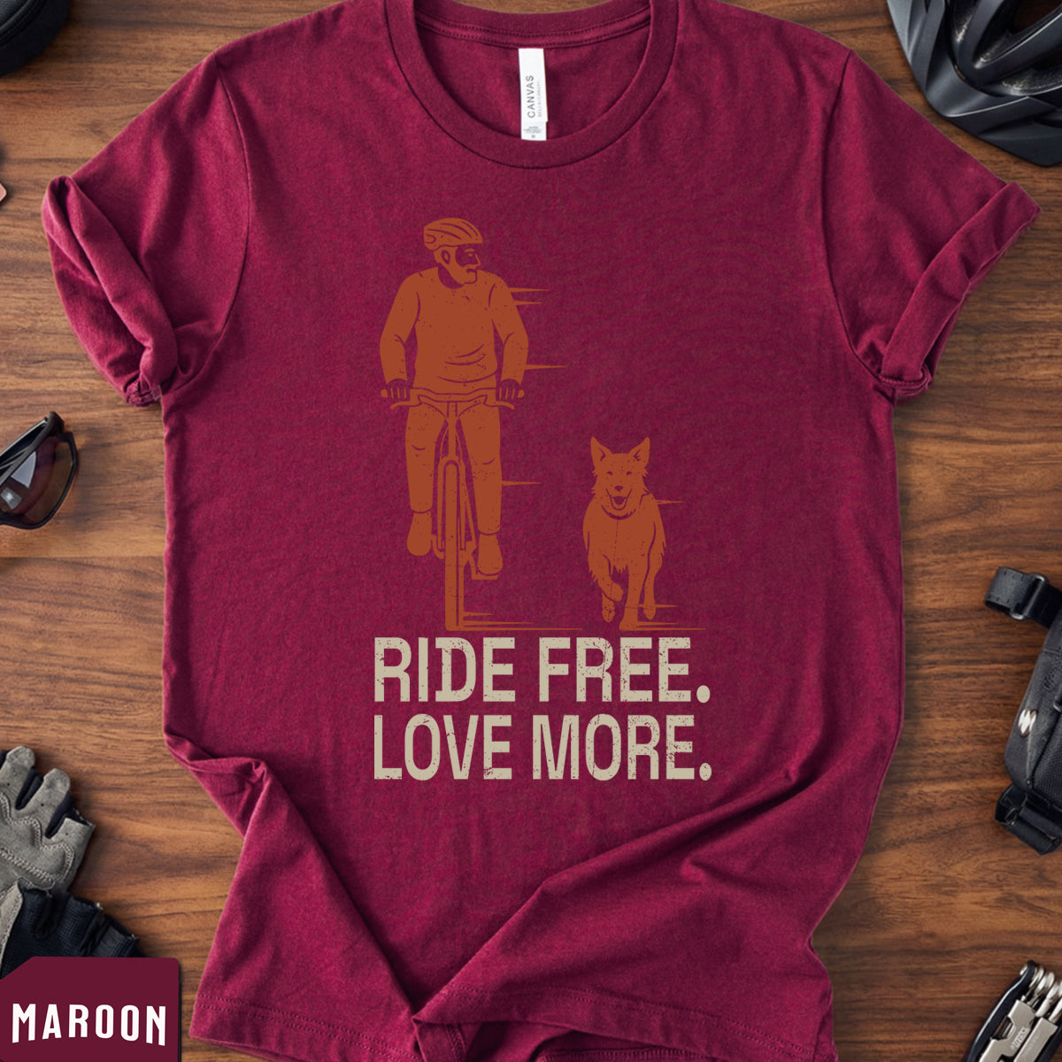 Cycling With Pet T-Shirt | "Ride Free Love More" Cyclist Gift