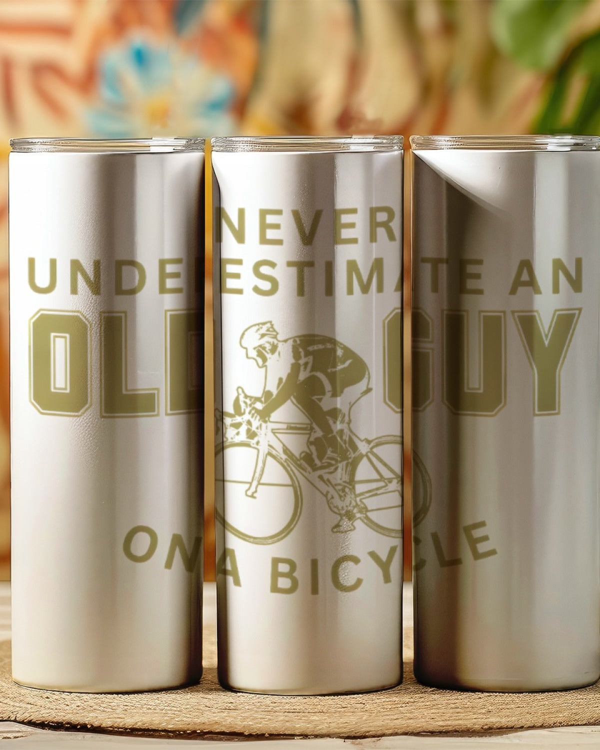 Old Guy Bicycle Skinny Tumbler