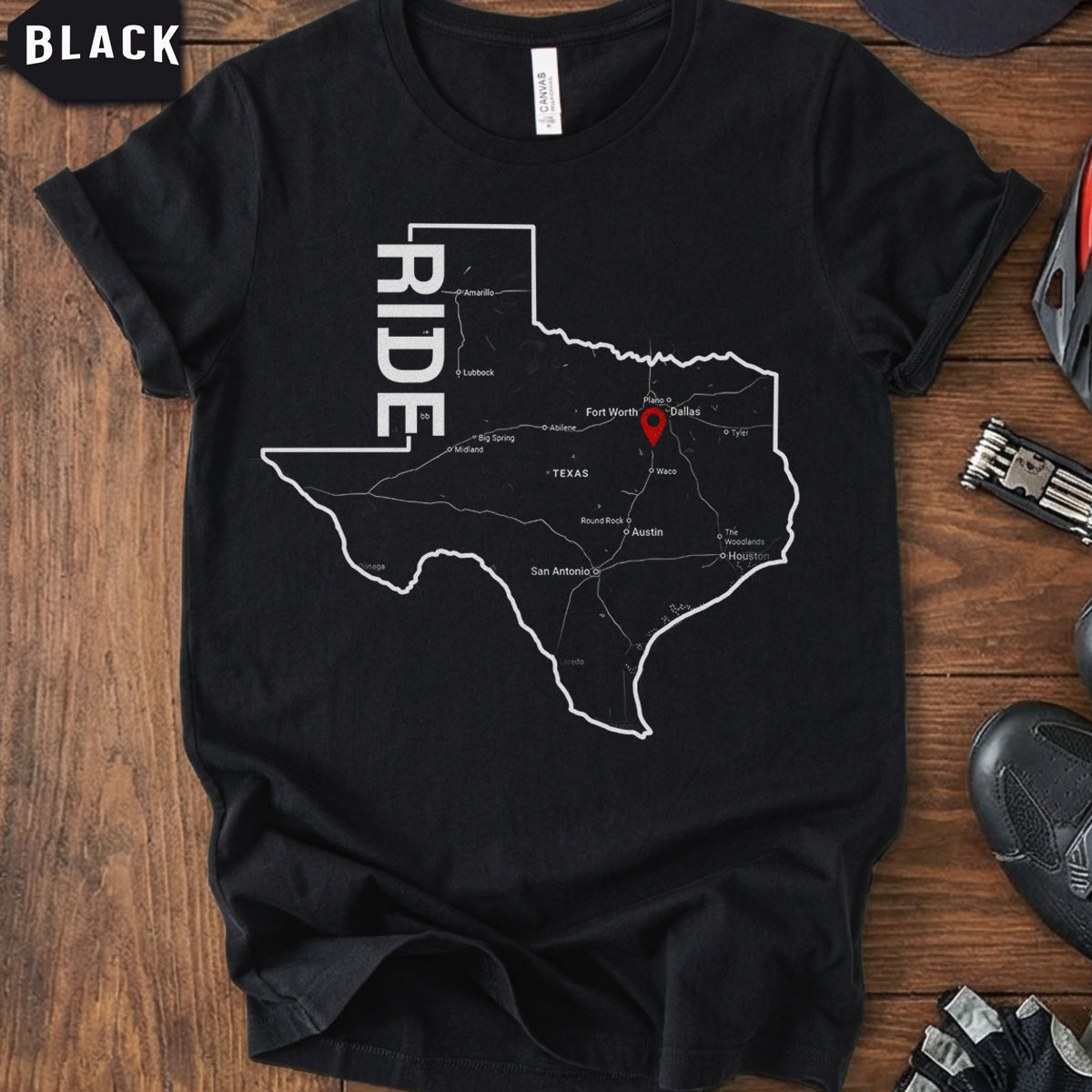 Hillsboro Texas Cycling T-Shirt | Local Ride Map Tee