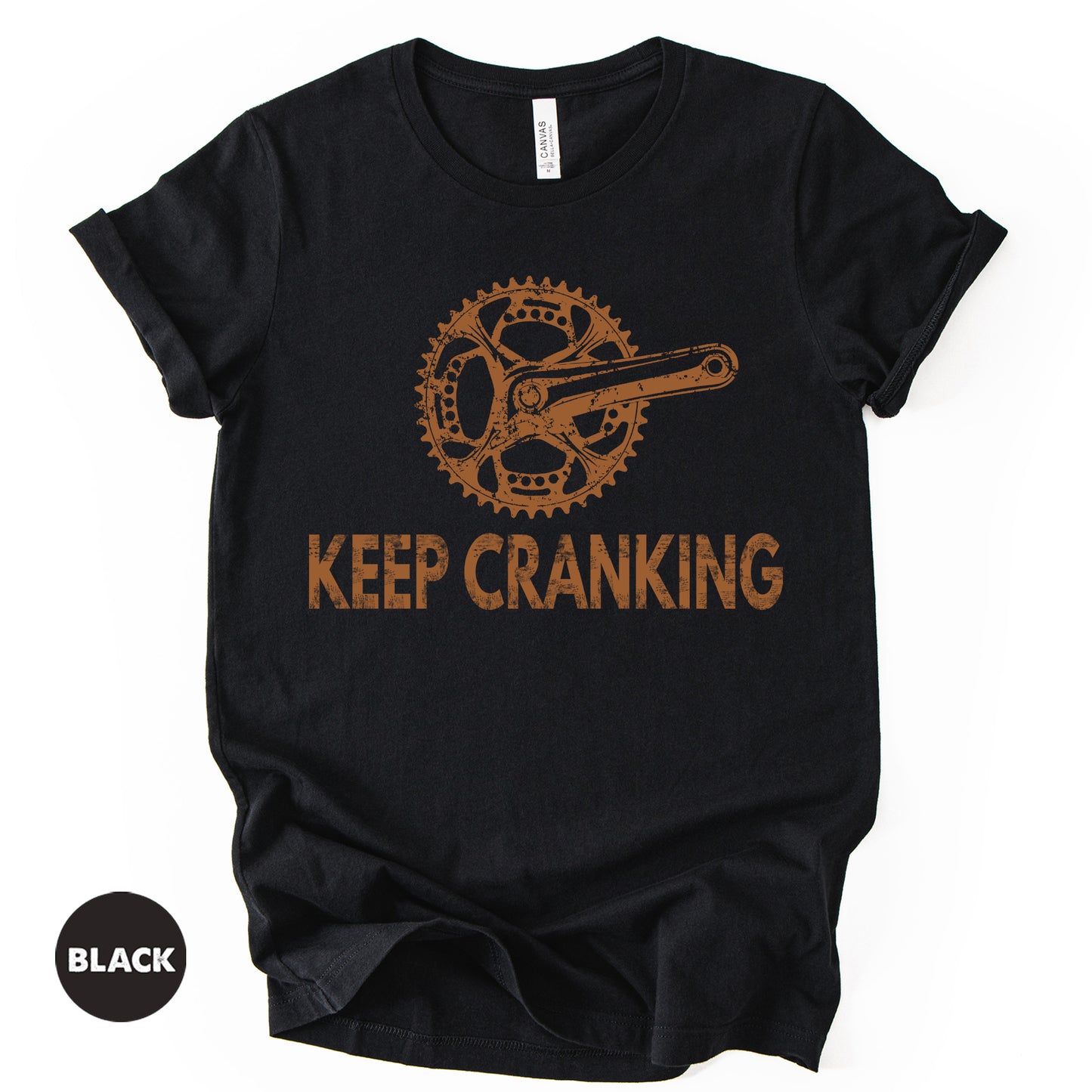Vintage Bicycle Crankset Tee, "Keep Cranking" Motivational Shirt.