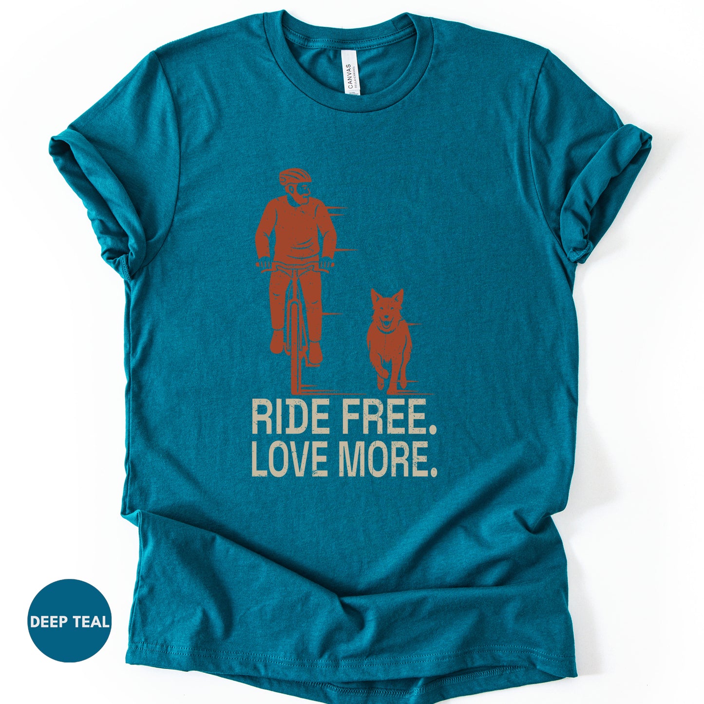 Cycling With Dog T-Shirt | "Ride Free Love More" Cyclist Gift