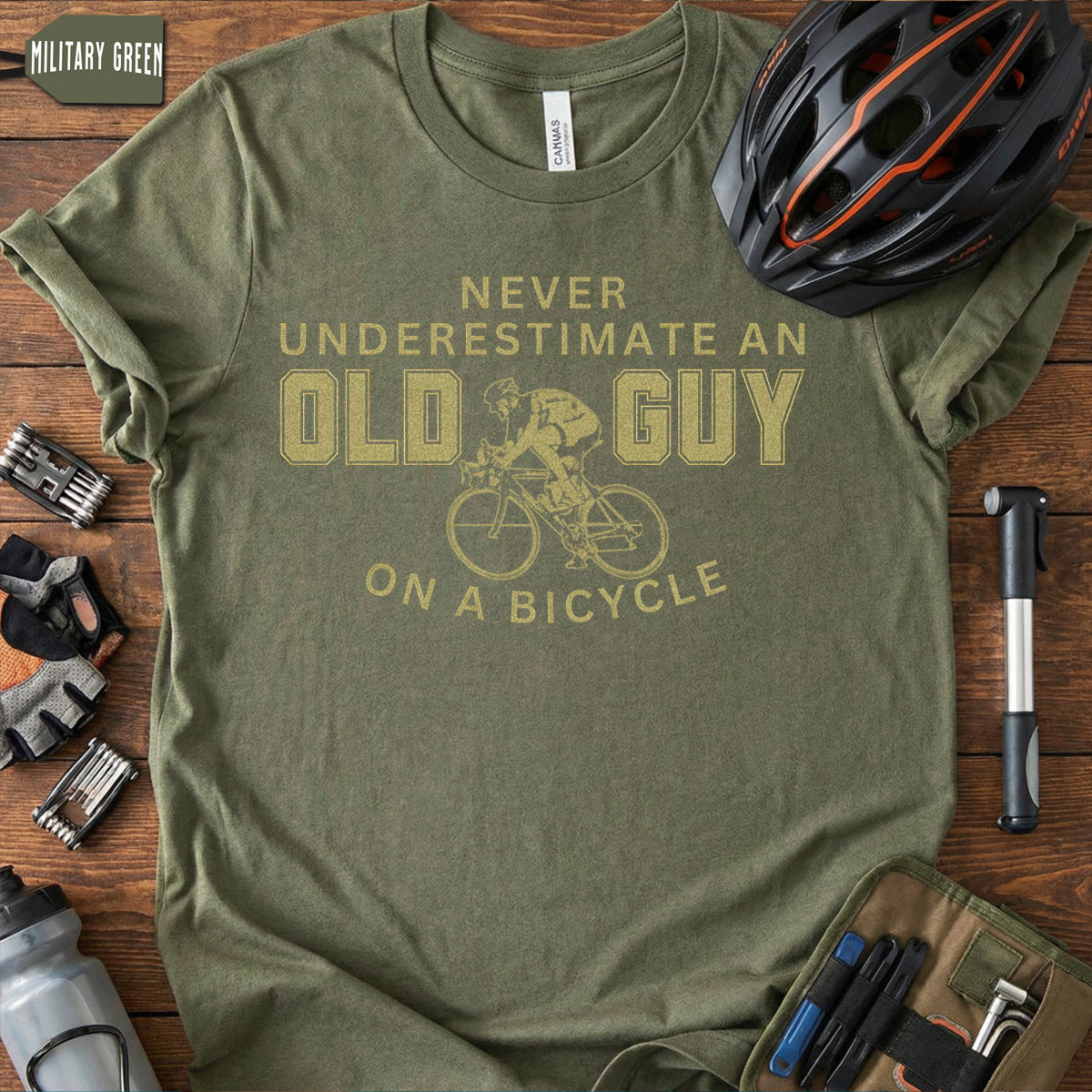 "Never Underestimate an Old Guy" T-Shirt | Veteran Cyclist Gift