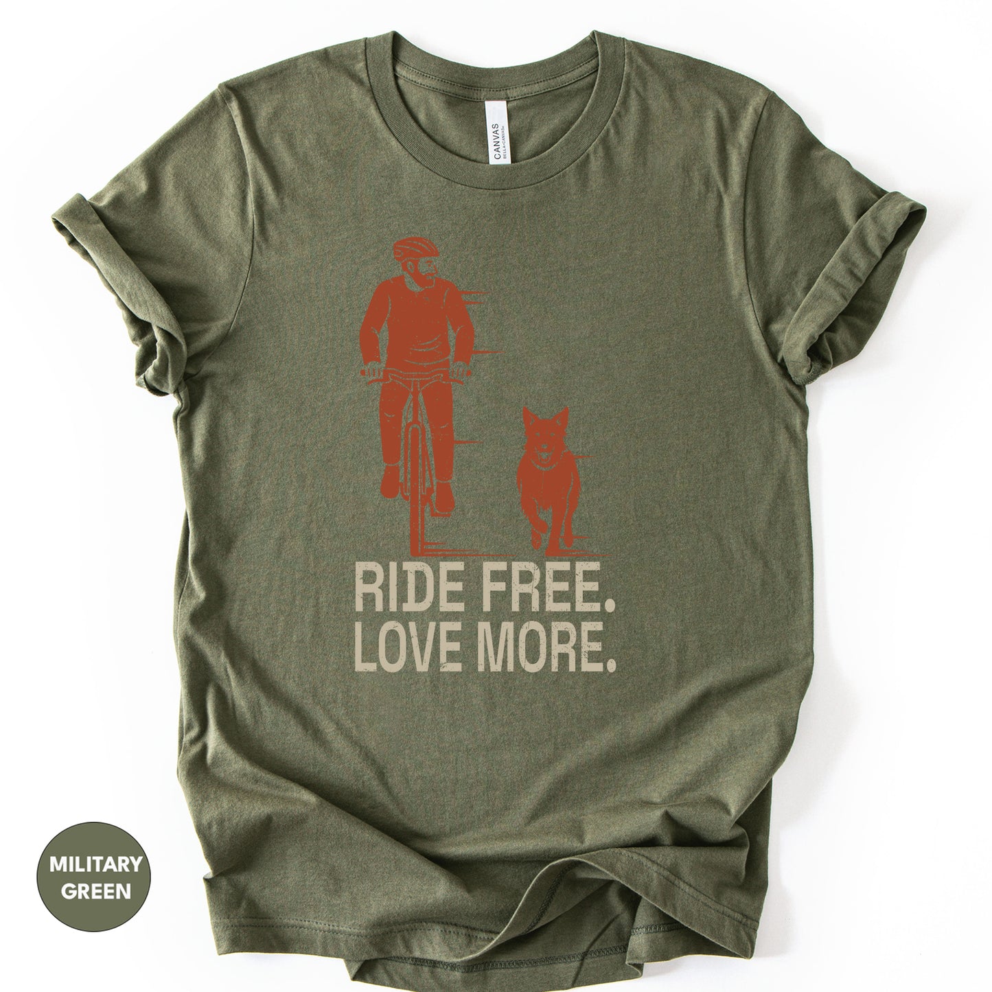 Cycling With Dog T-Shirt | "Ride Free Love More" Cyclist Gift