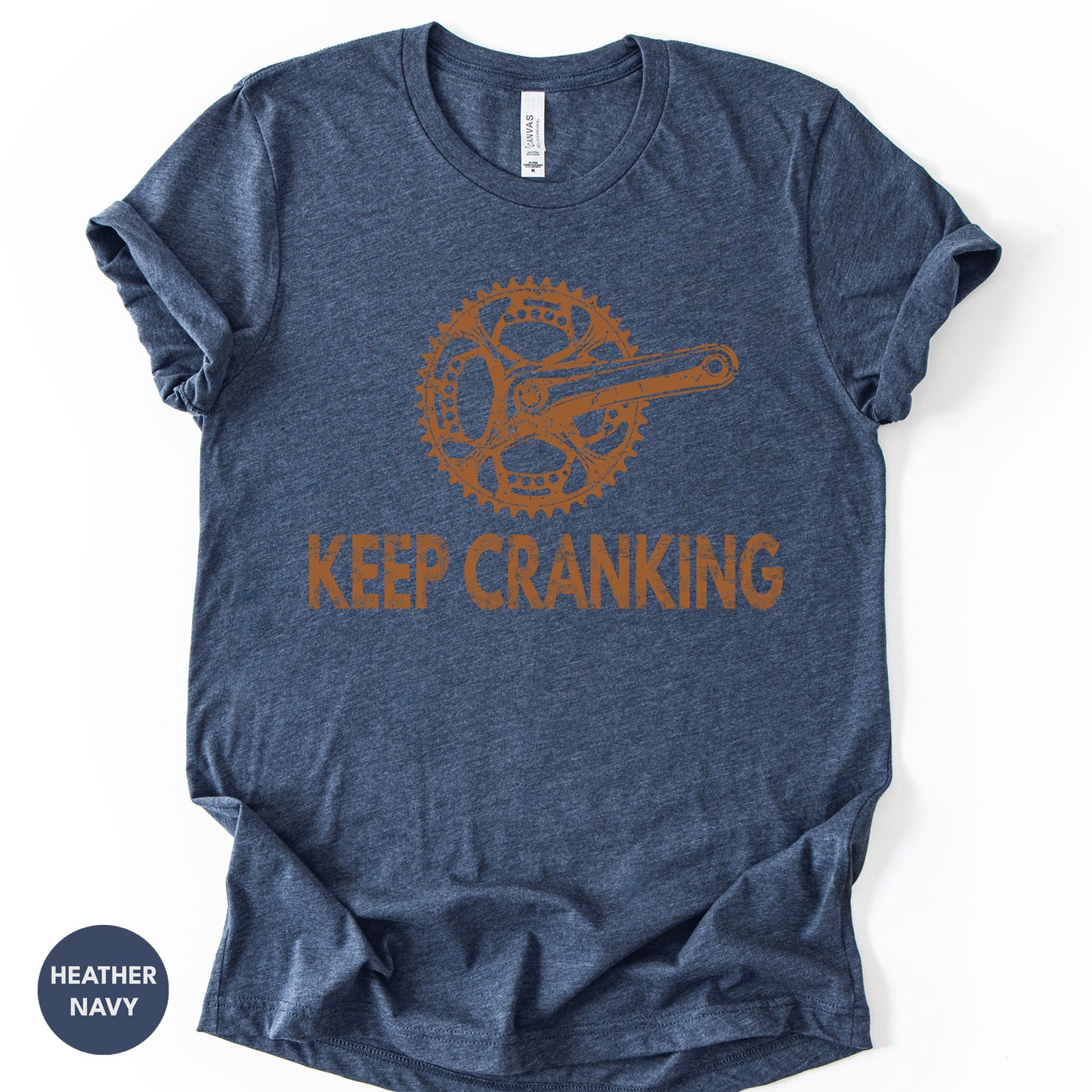 Vintage Bicycle Crankset Tee, "Keep Cranking" Motivational Shirt.