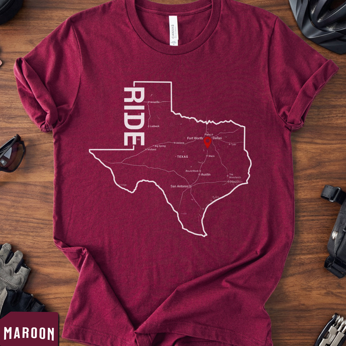 Hillsboro Texas Cycling T-Shirt | Local Ride Map Tee
