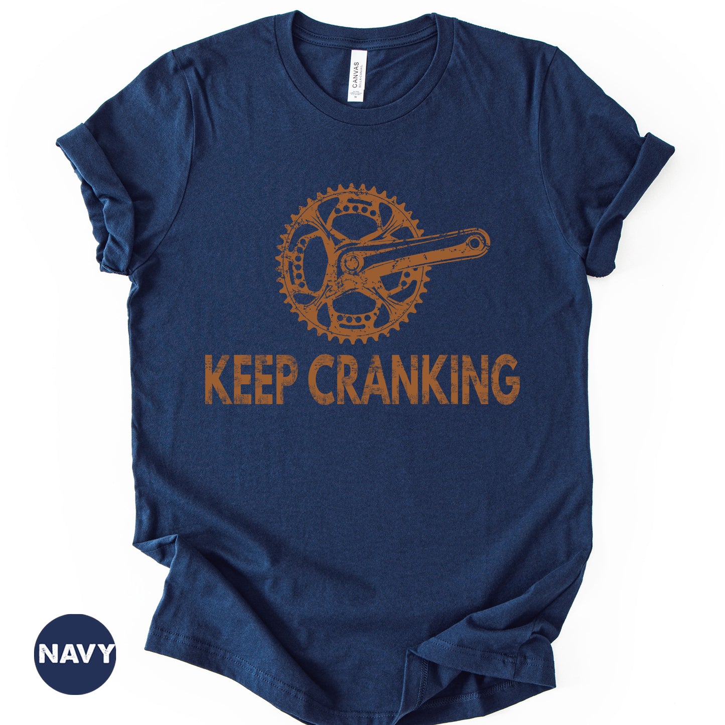 Vintage Bicycle Crankset Tee, "Keep Cranking" Motivational Shirt.